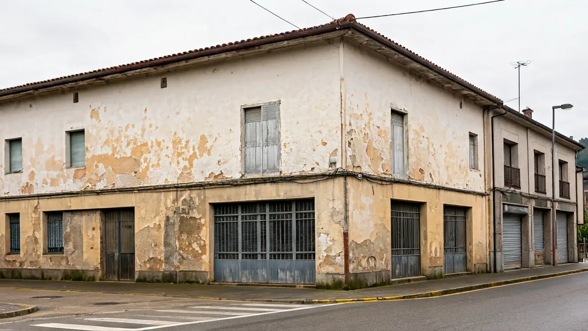 Imagen del exterior del centro social de San Juan en Santurtzi, mostrando signos de deterioro.
