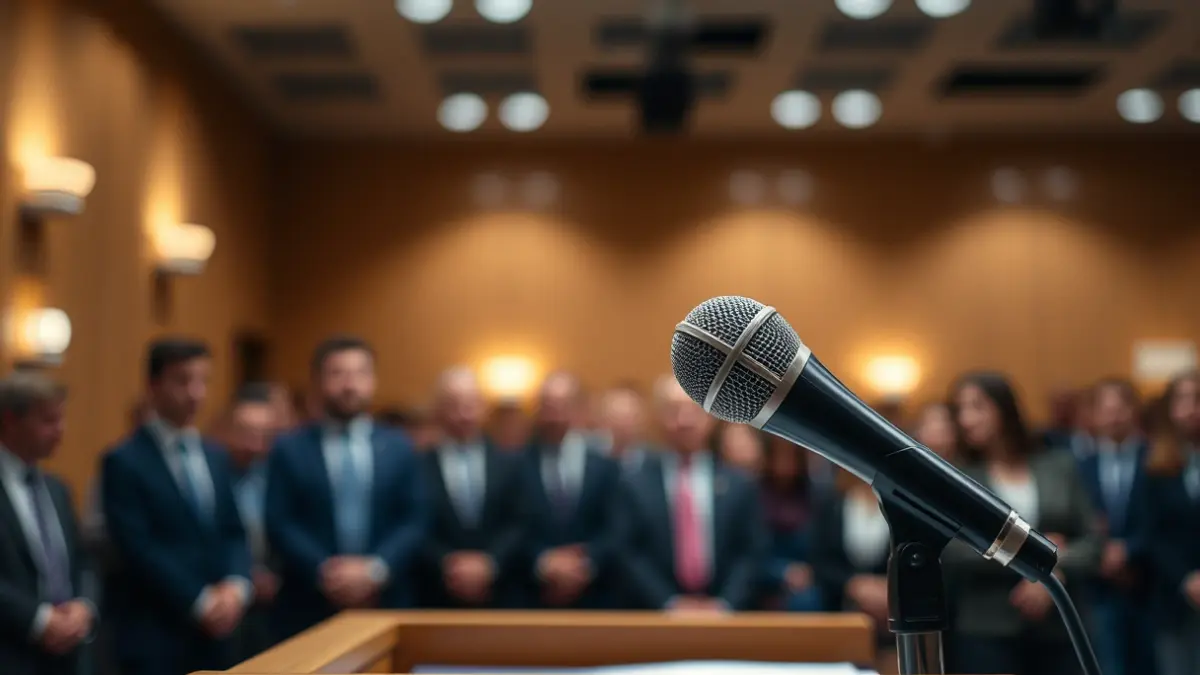 Imagen genérica de un micrófono en un podio, representando una rueda de prensa.