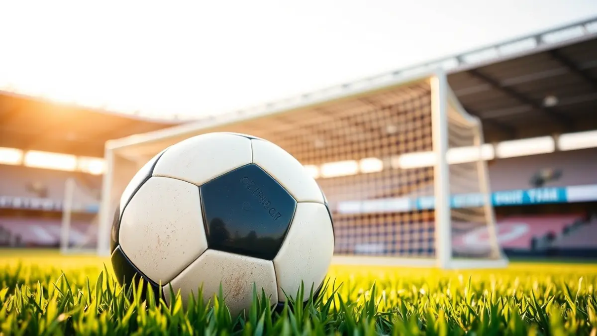 Irudi generikoa futbol-baloi bat belar gainean, atea atzealdean lausotuta.