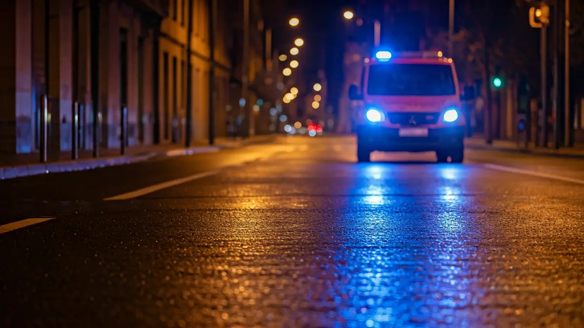 Irudi generikoa, larrialdi-argiak asfalto hezean islatzen direnak.