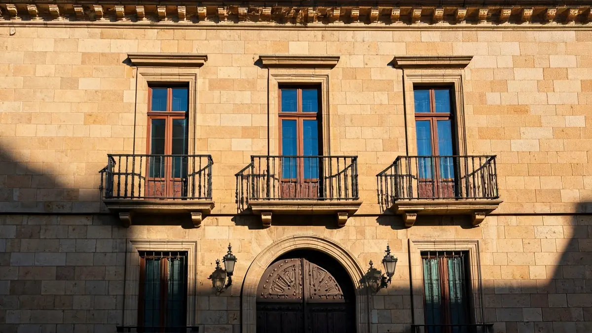 Sestaoko udaletxearen fatxada, eguzki argitan