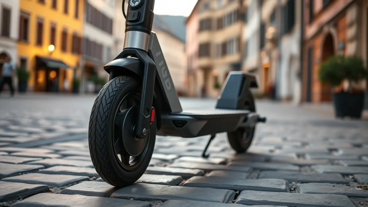 Imagen genérica de la rueda de un patinete eléctrico aparcado en una calle de Sestao.