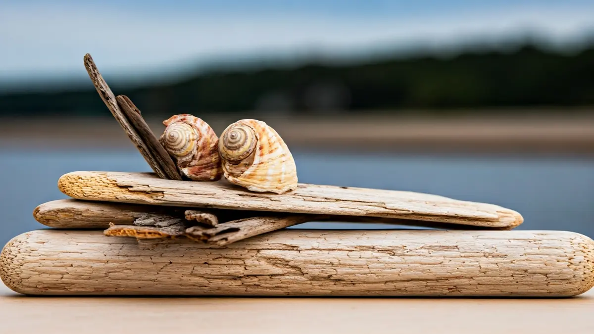 Generic image of an artistic composition made with natural beach materials.