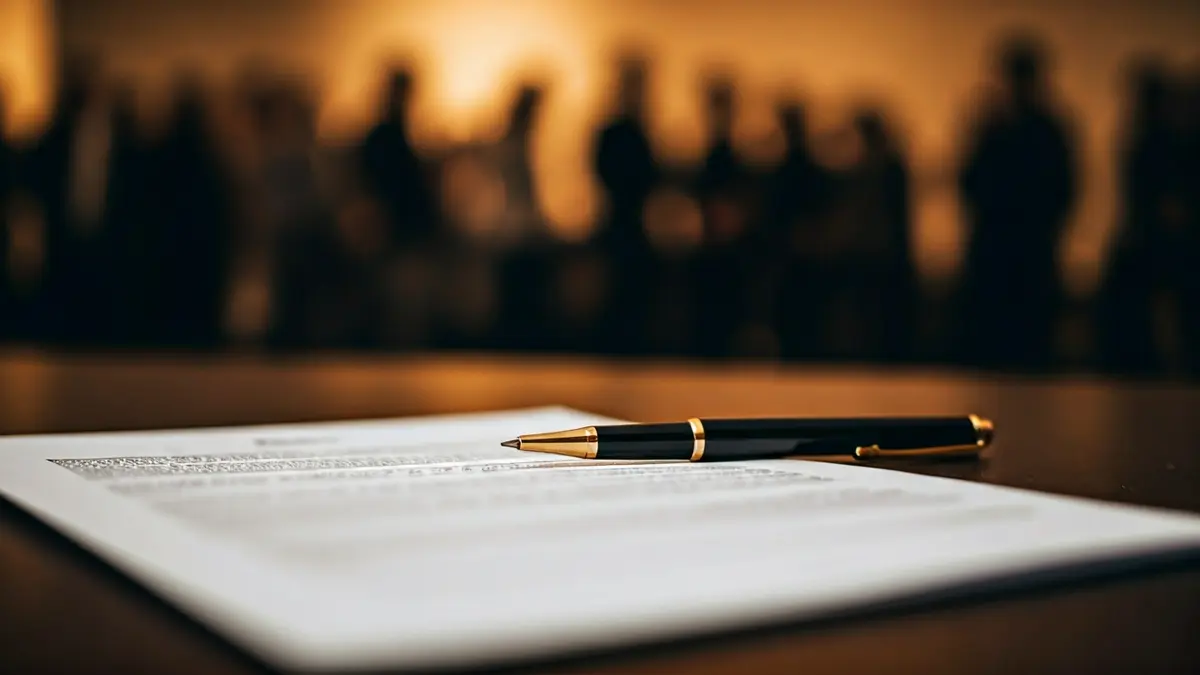 Imagen genérica: Documento legal con una pluma, sugiriendo un acuerdo.
