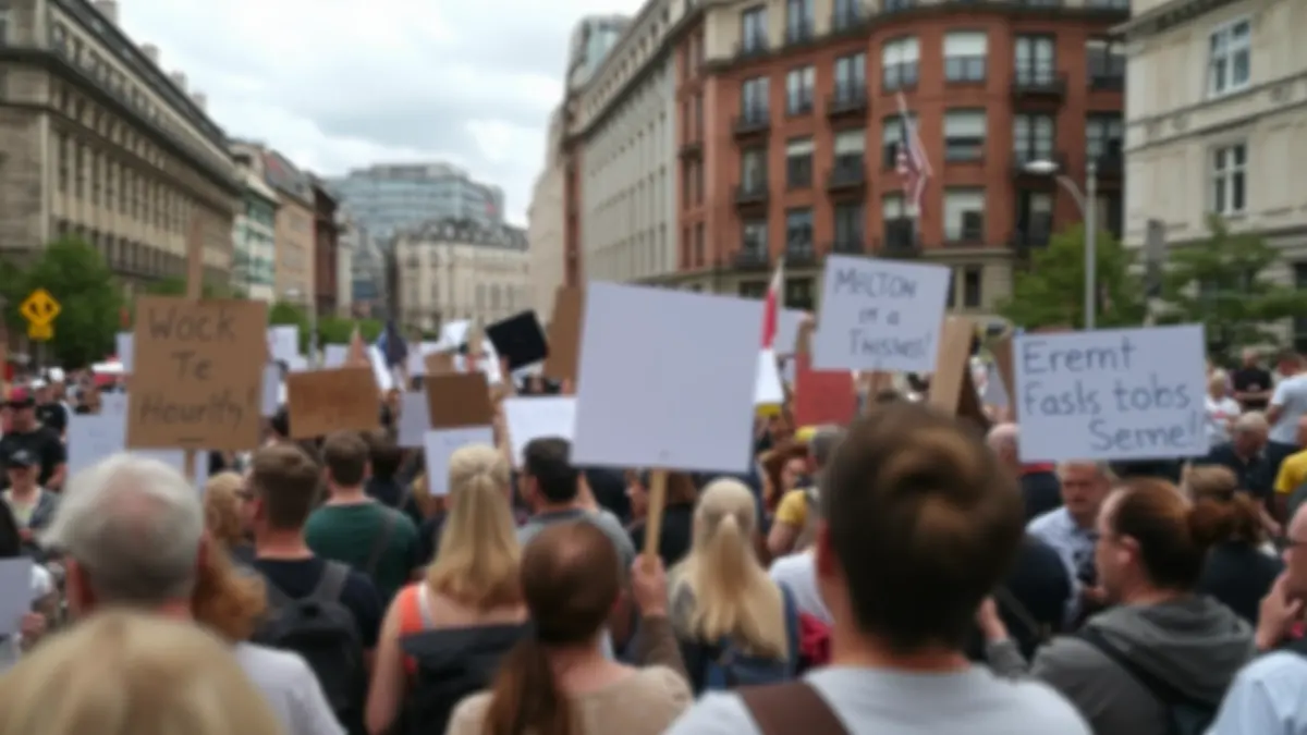 Generic image of a blurred crowd of people participating in a street protest.