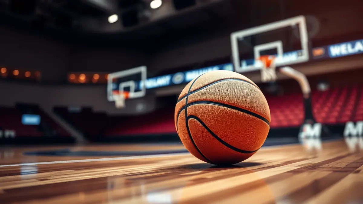 Saskibaloi baloi baten irudi generikoa, zoru leundu batean, saskia atzealdean lausotuta.