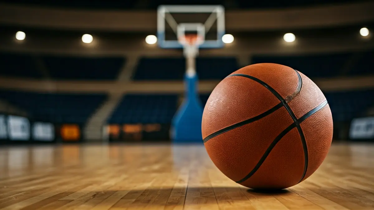 Saskibaloi baloi bat zoru leundu batean, atzealdean saskia lausotuta.