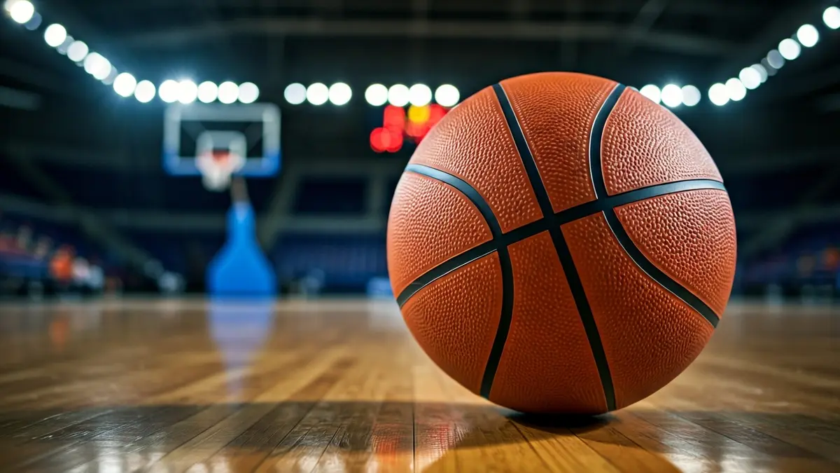 Saskibaloi baloi baten irudi generikoa kantxa batean, atzealdean saskia lausotuta.