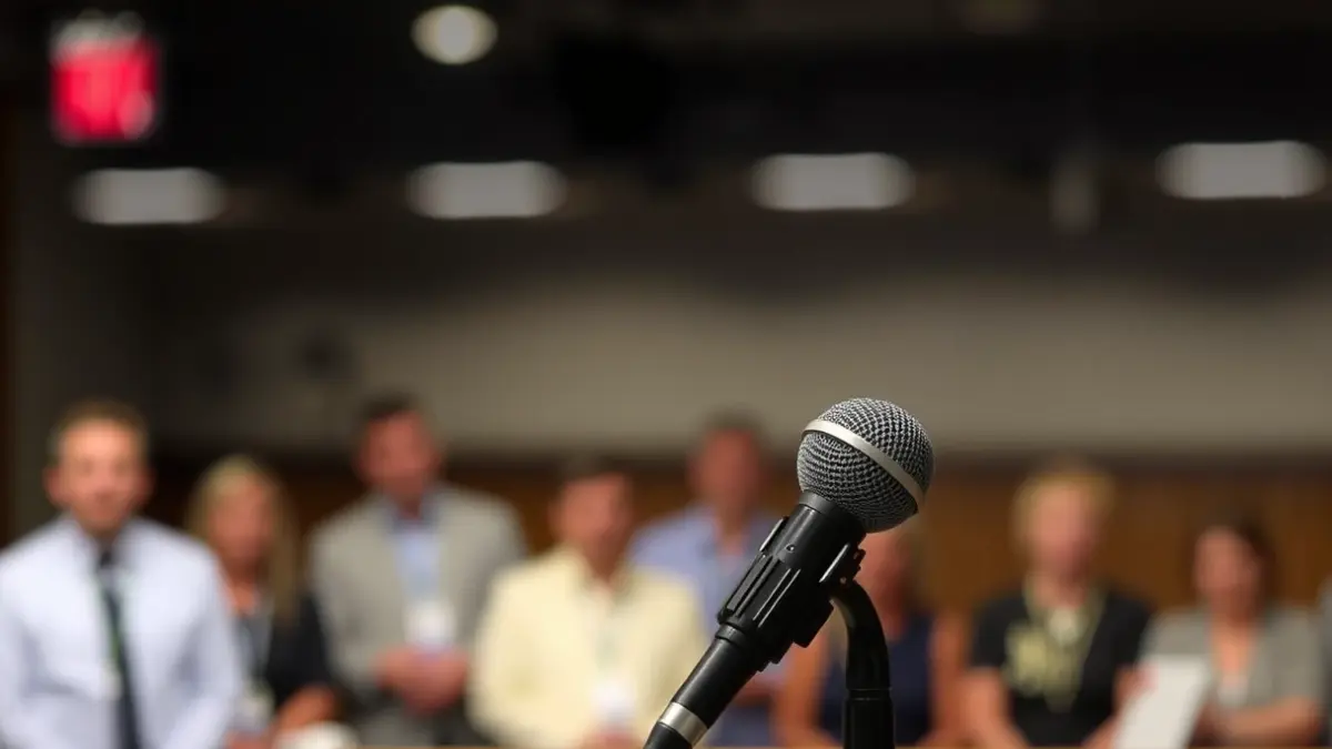 Generic image of a microphone on a podium, suggesting a local news broadcast.