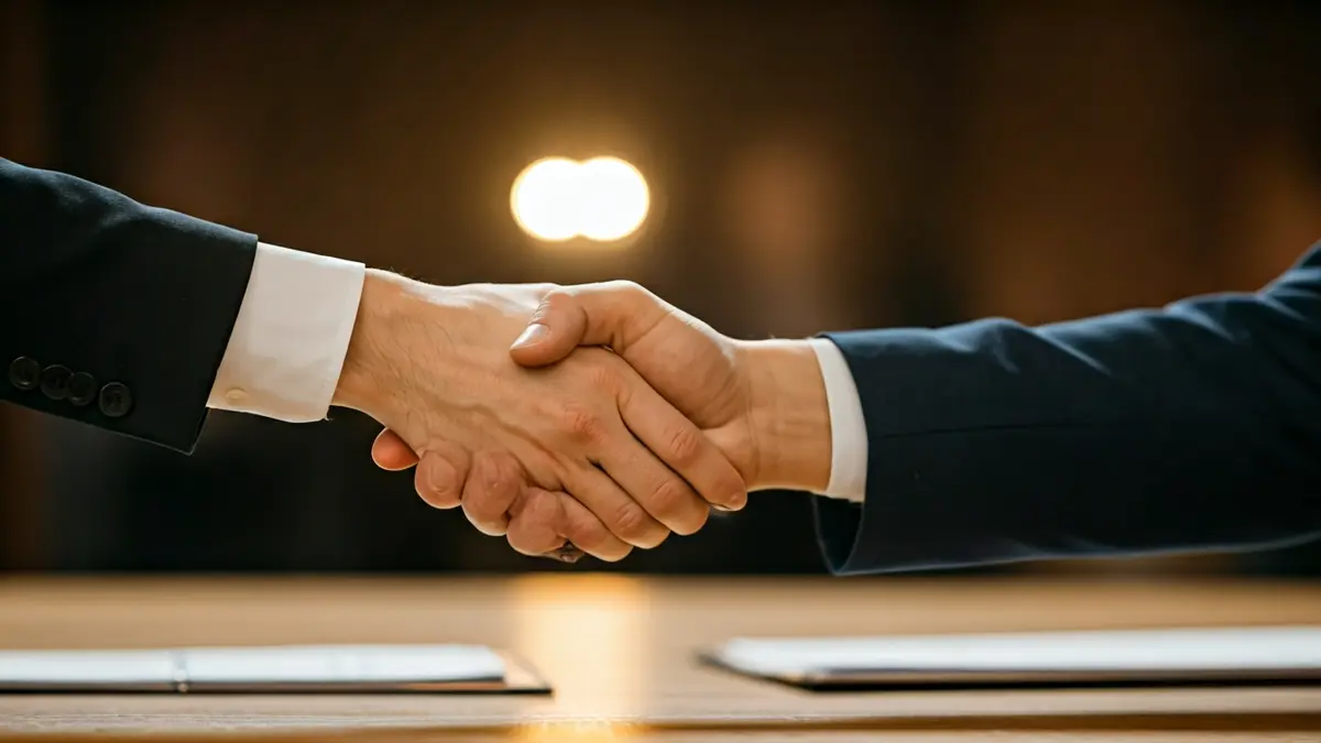 Imagen genérica: Dos manos estrechándose sobre un escritorio, simbolizando acuerdo y reconciliación.