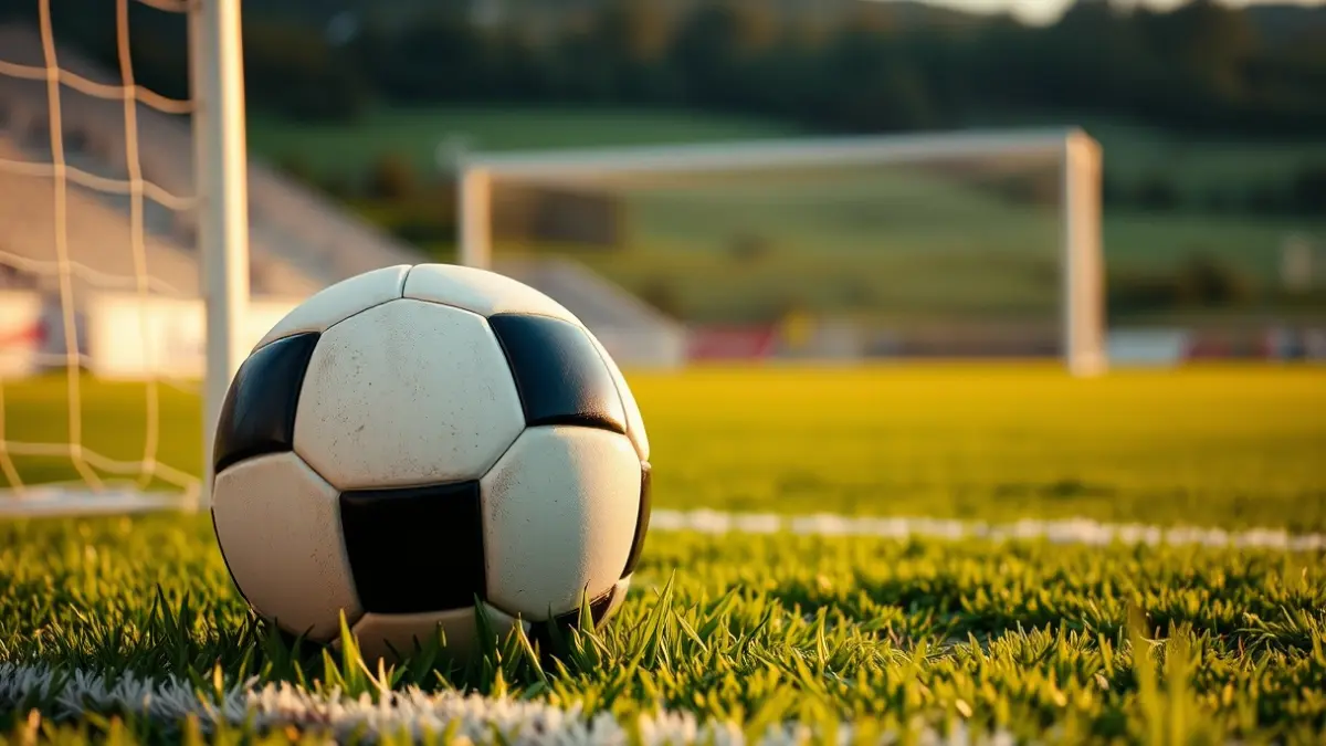 Irudi generikoa futbol baloi bat belar gainean, atea atzealdean lausotuta.