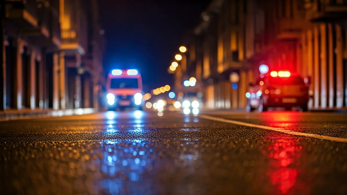 Irudi generikoa, errepide bustian islatzen diren larrialdi-argi urdin eta gorriak gauez.