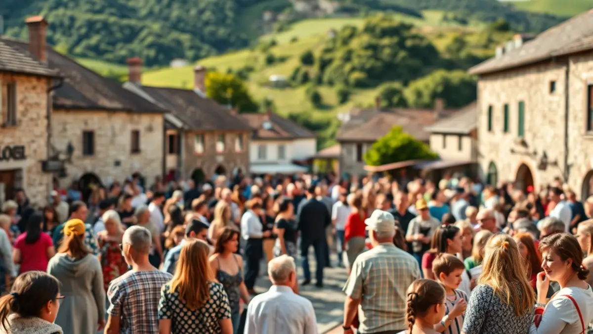 Trebiñu Eguna ospatzen ari den jendearen irudia, herri plazan.