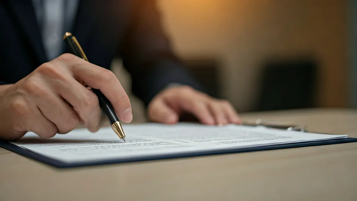 Imagen genérica de un bolígrafo sobre un documento, con una mano señalando una sección específica, simbolizando discusiones administrativas.