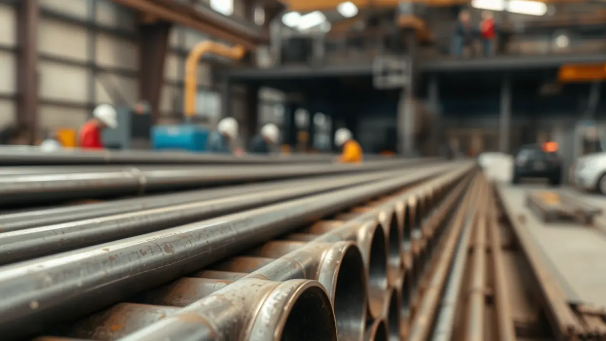 Generic image of a stack of steel pipes in an industrial setting.