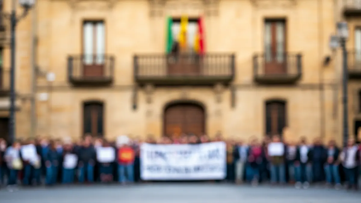 Image of people protesting in front of Amurrio's town hall.