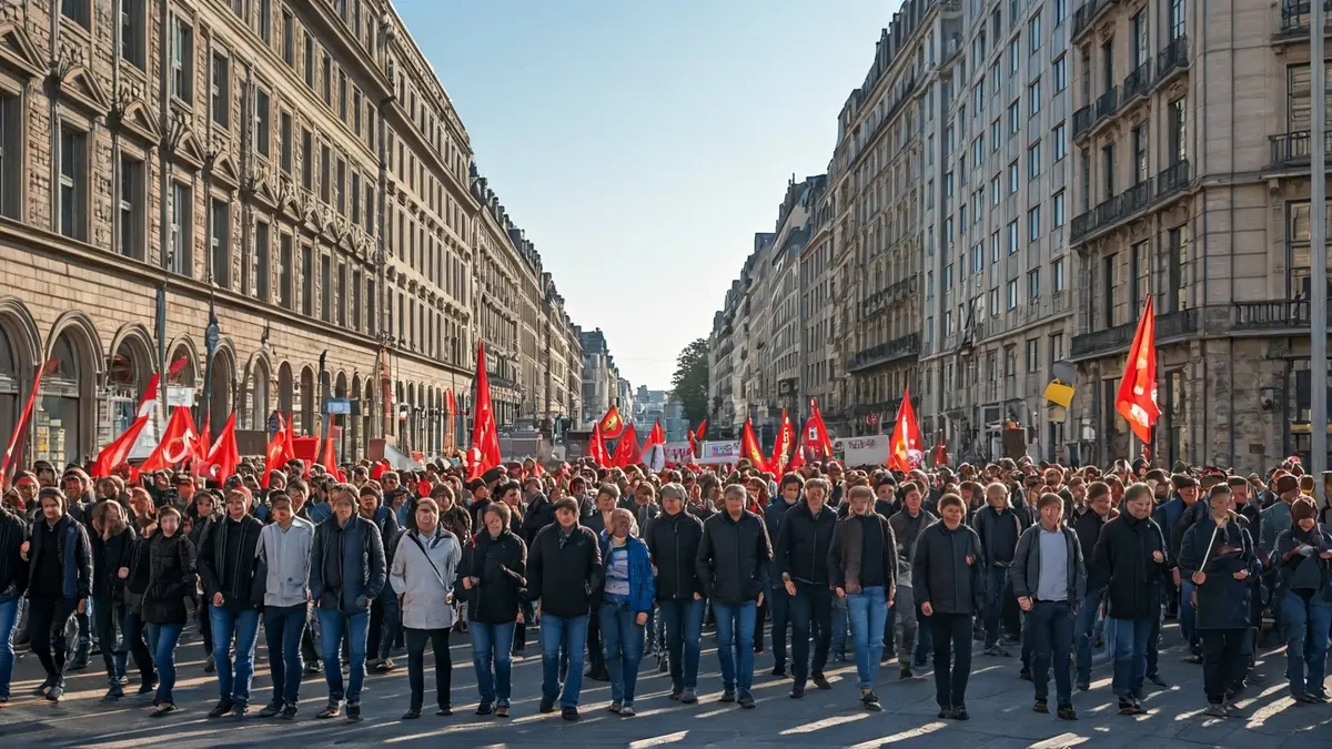 Irudi generikoa manifestazio bateko jende multzo bat kalean, pankartak eskuetan.