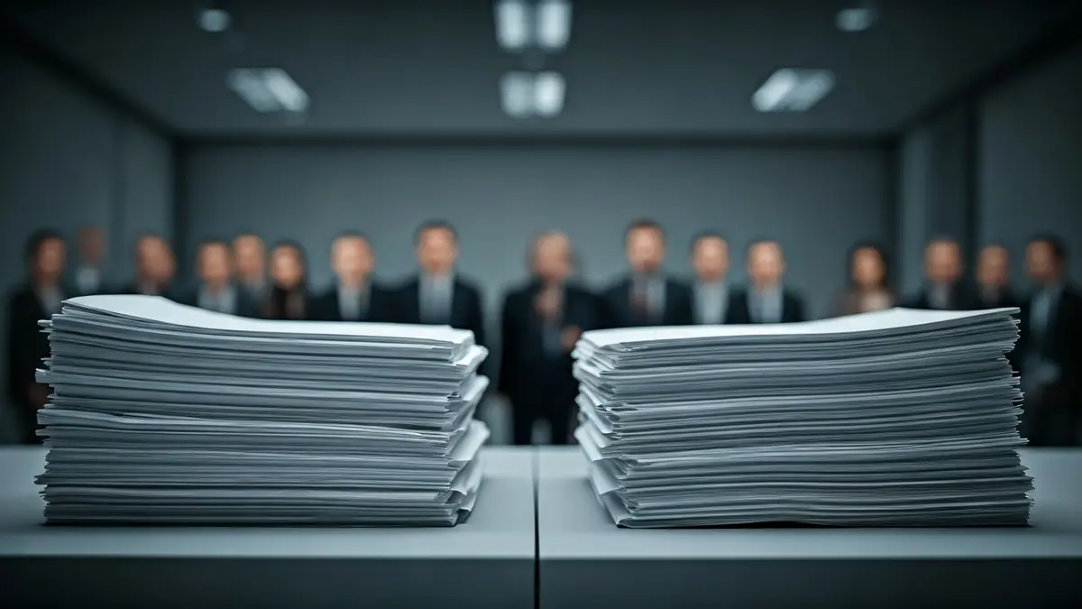 Imagen genérica de una mesa de negociación con pilas de documentos, simbolizando un debate prolongado.