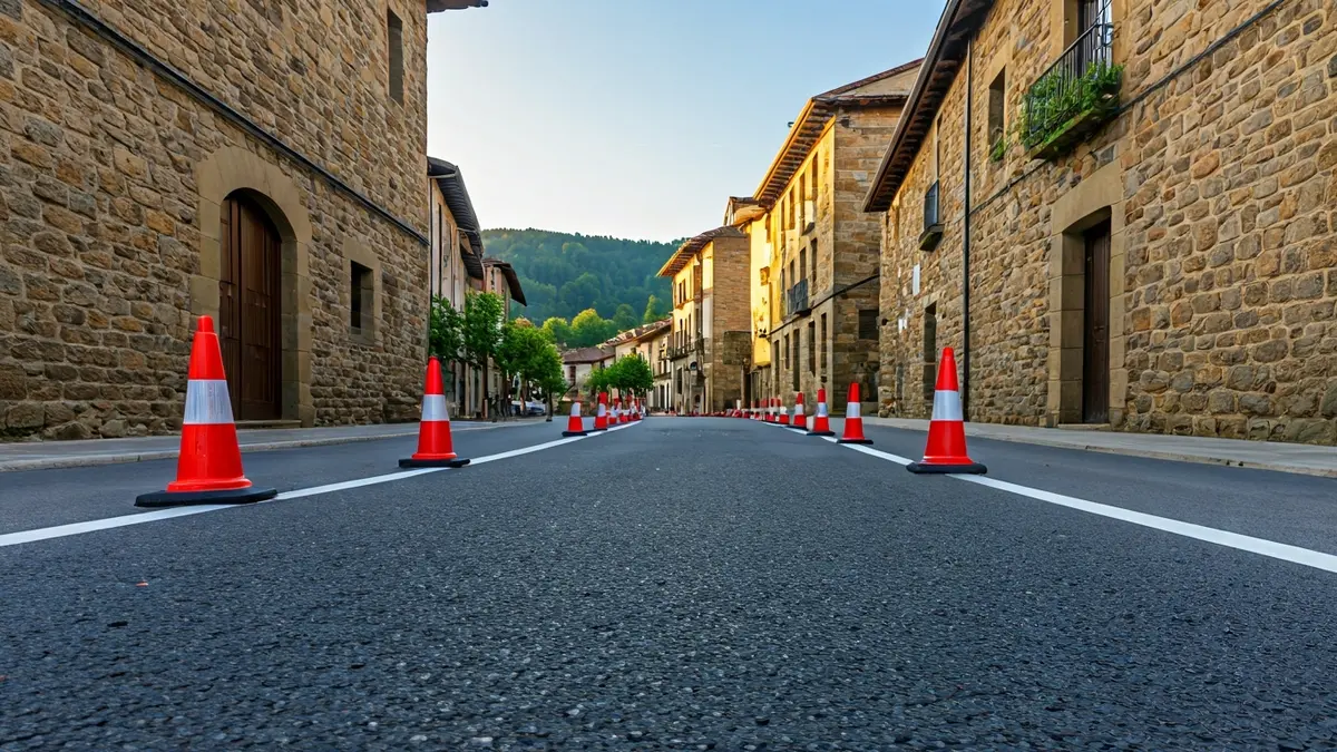 Galdakaoko Txomin Egileor kalearen berrantolaketa lanen amaiera irudikatzen duen irudi generikoa, asfalto margotu berriarekin.