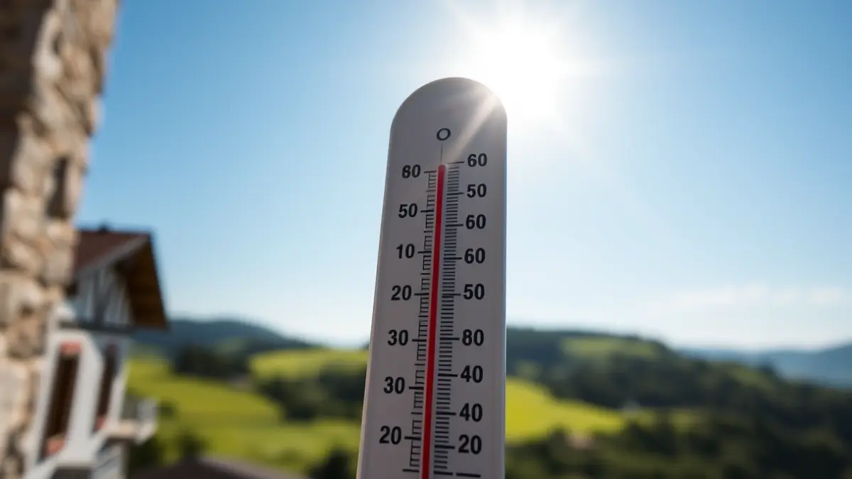 Irudi generikoa termometro batena, tenperatura altuak erakusten dituena, eguzkipean.