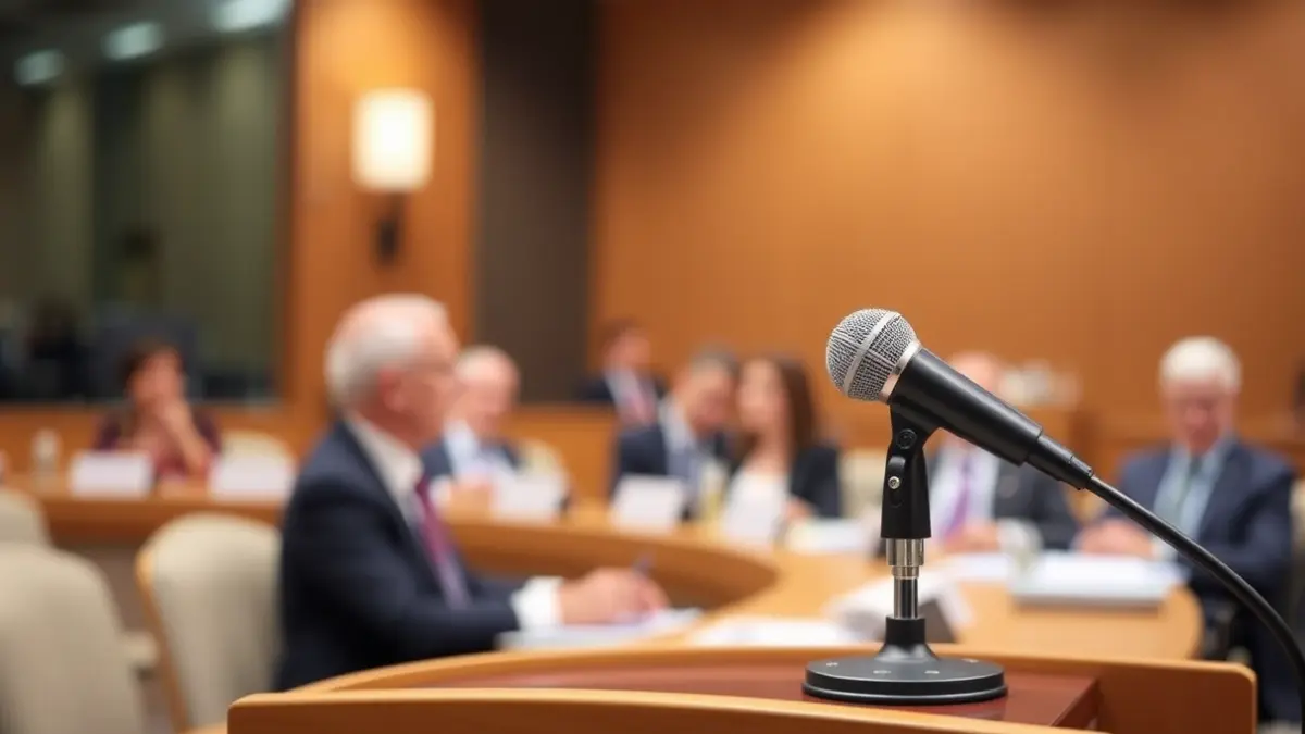 Imagen genérica de un micrófono en un podio, simbolizando una sesión de ayuntamiento y el debate político.