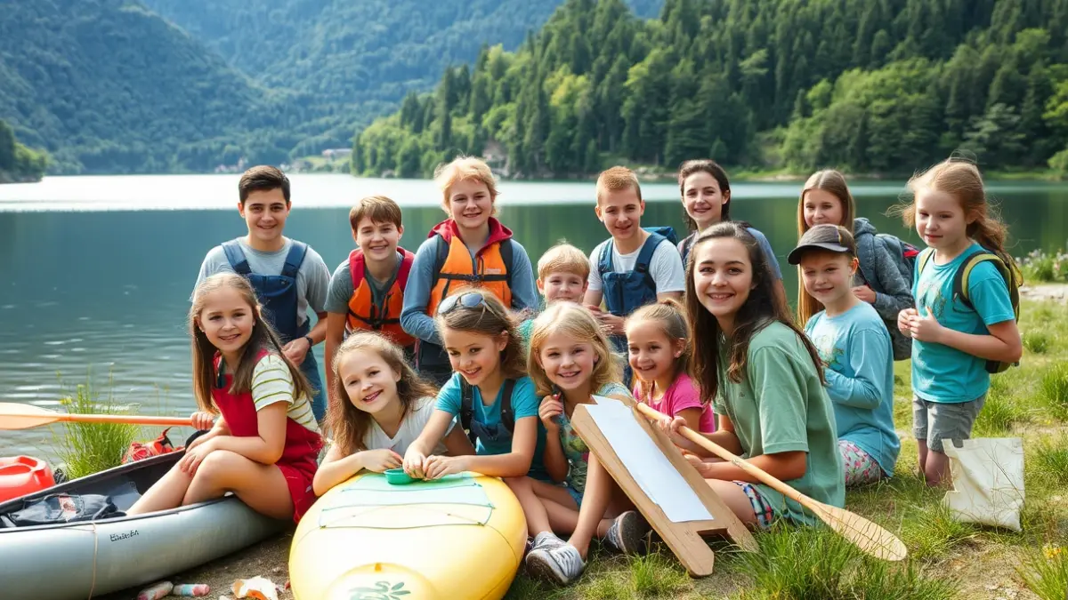 Irudi generikoa udako kanpamendu bateko haur eta gazteak jarduerak egiten.