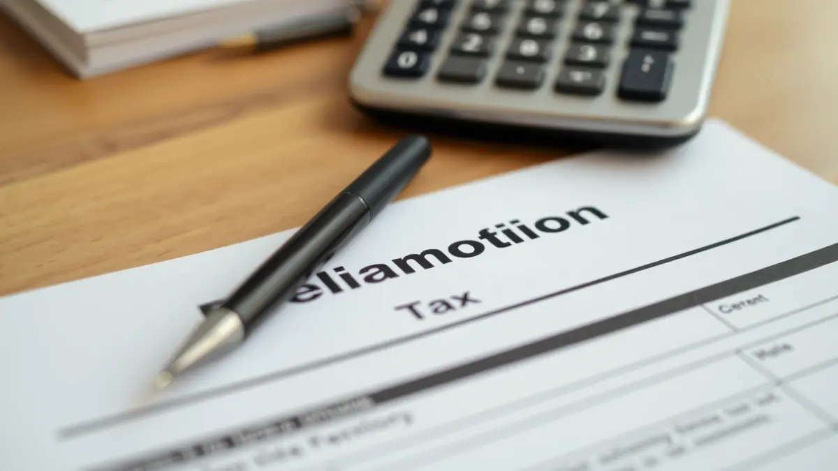 Irudi generikoa errenta aitorpen batena, boligrafo eta kalkulagailu batekin.