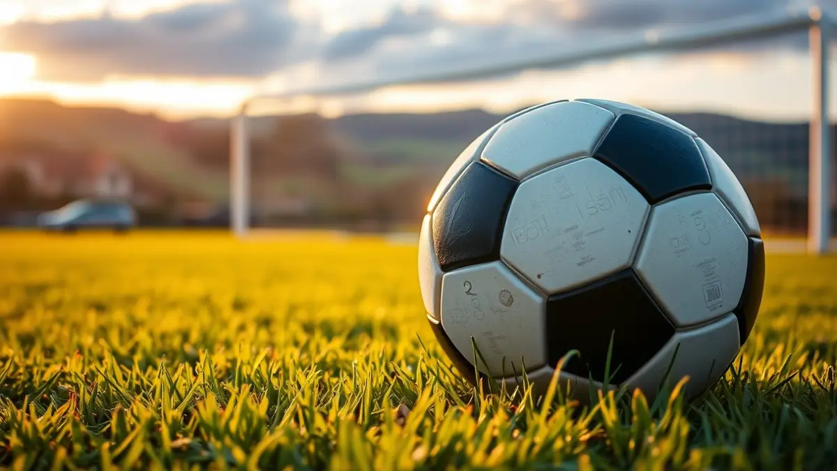 Irudi generikoa futbol baloi bat belar moztu berrian, atzealdean ate zuri bat lausoa duela.