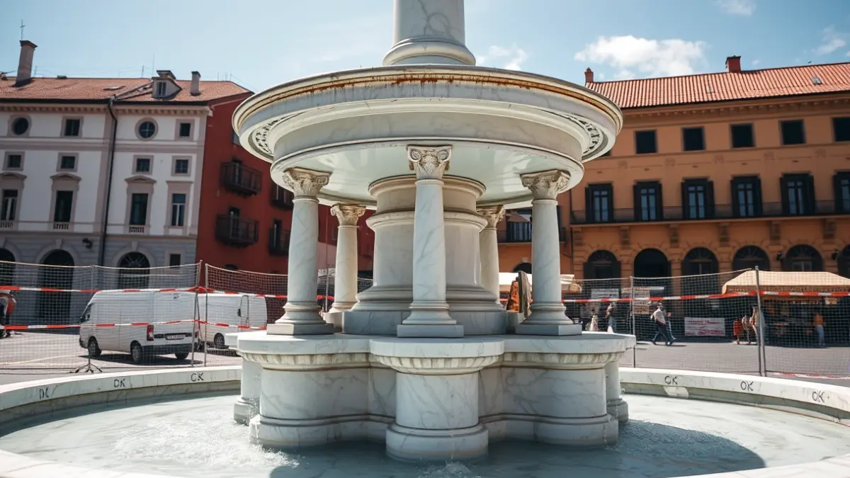 Restoration work on the Unamuno square fountain in Bilbao.