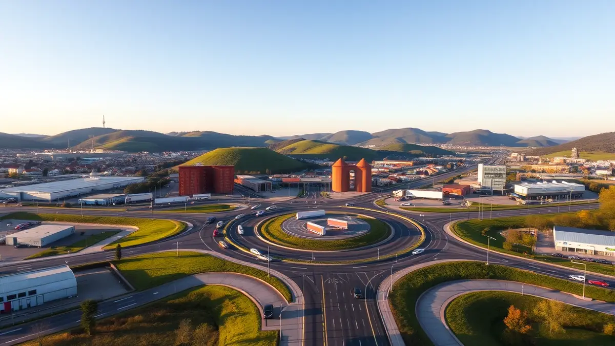 Vista aérea de la rotonda de Irurain en Urnieta, con tráfico intenso.