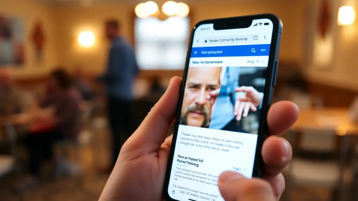 Irudi generikoa: esku bat telefono mugikorra eusten, administrazio elektronikoaren interfaze lausoa erakutsiz.