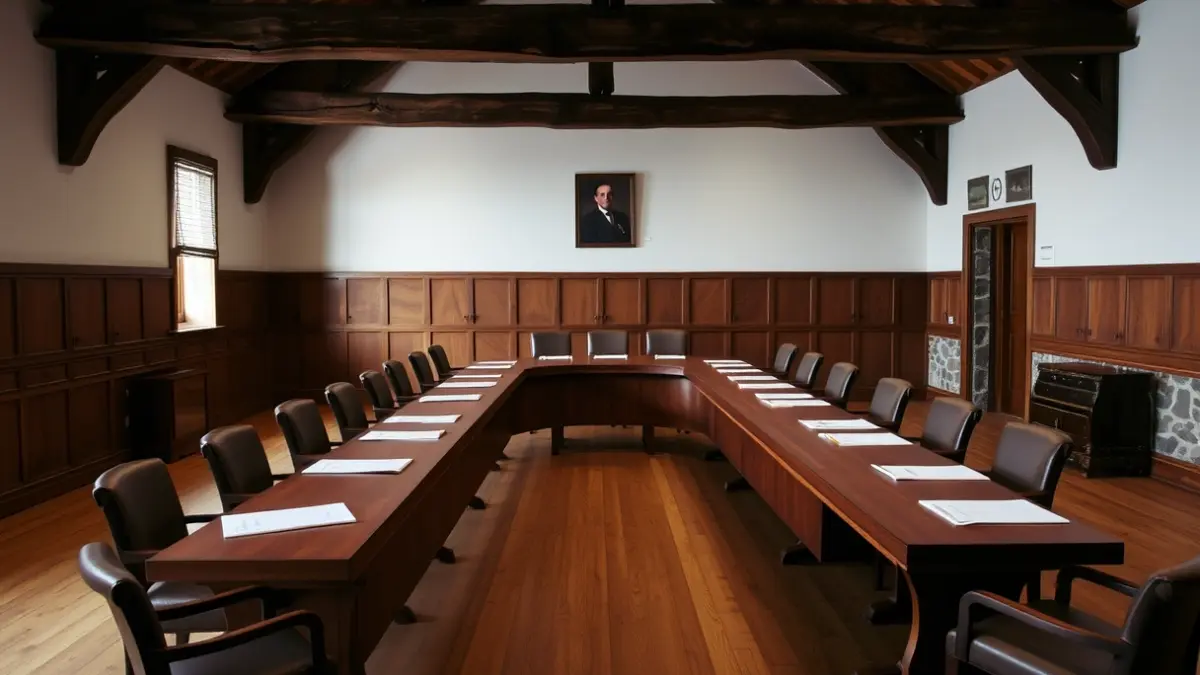 Udalbatzar baten irudi generikoa, mahai handi batekin eta aulkiekin.