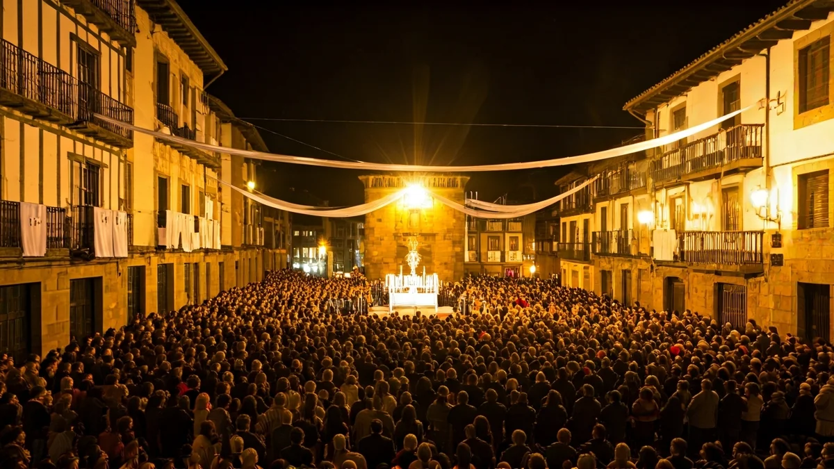 Azkoitiko Plazaberria Urrategiko Amaren koroatzean, 1950ean, gauez.
