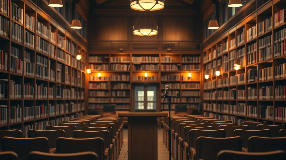 Liburutegi baten irudi generikoa, liburu aurkezpen baterako prestatua.