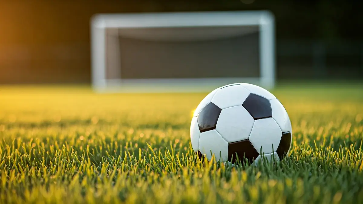 Irudi generikoa futbol baloi bat belarretan, atzealdean ate sare lausoa duela.