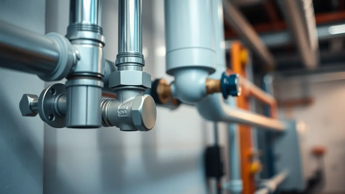 Imagen genérica de tuberías y válvulas de un sistema de calefacción y refrigeración.