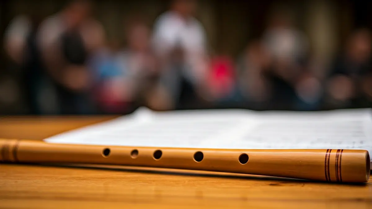 Generic image of a txistu, a traditional Basque flute, on a wooden surface.