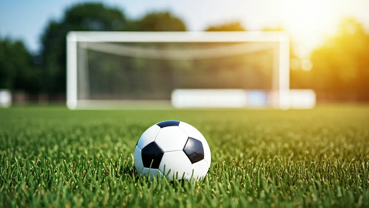 Irudi generikoa futbol baloi bat belar gainean, atzealdean ate sare lausoa duela.