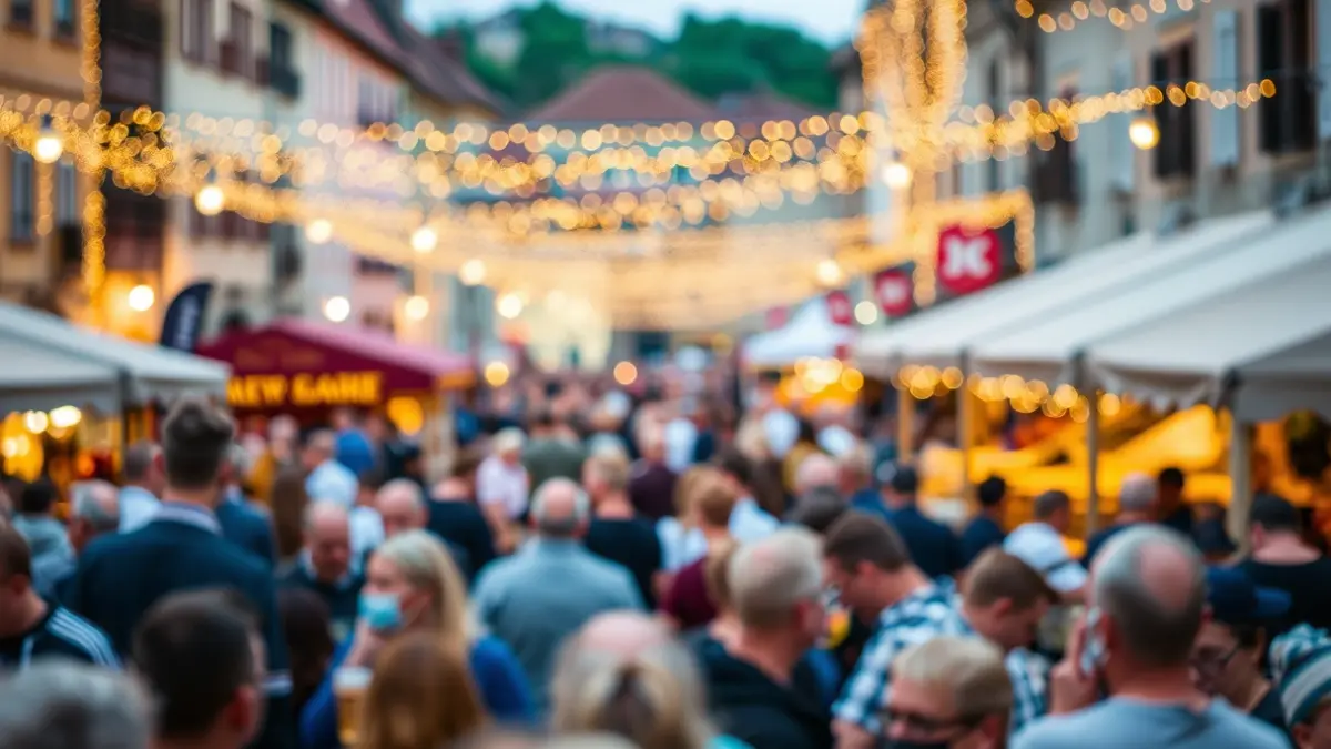 Garagardo Azokako giroa Usurbilen, jendearekin eta argiekin.