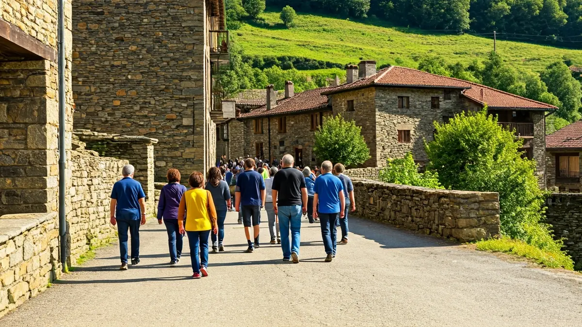 Residents of Usurbil on a healthy walk through the town's streets.