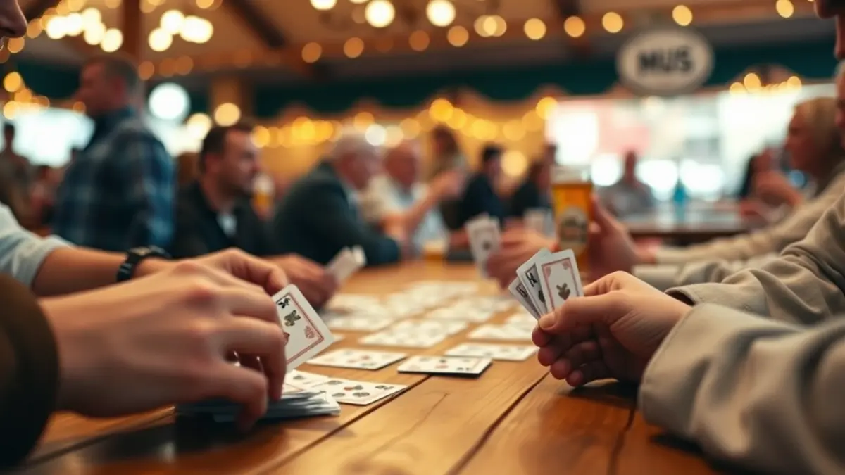 Mus karta jokoaren irudi generikoa, garagardo azoka batean.