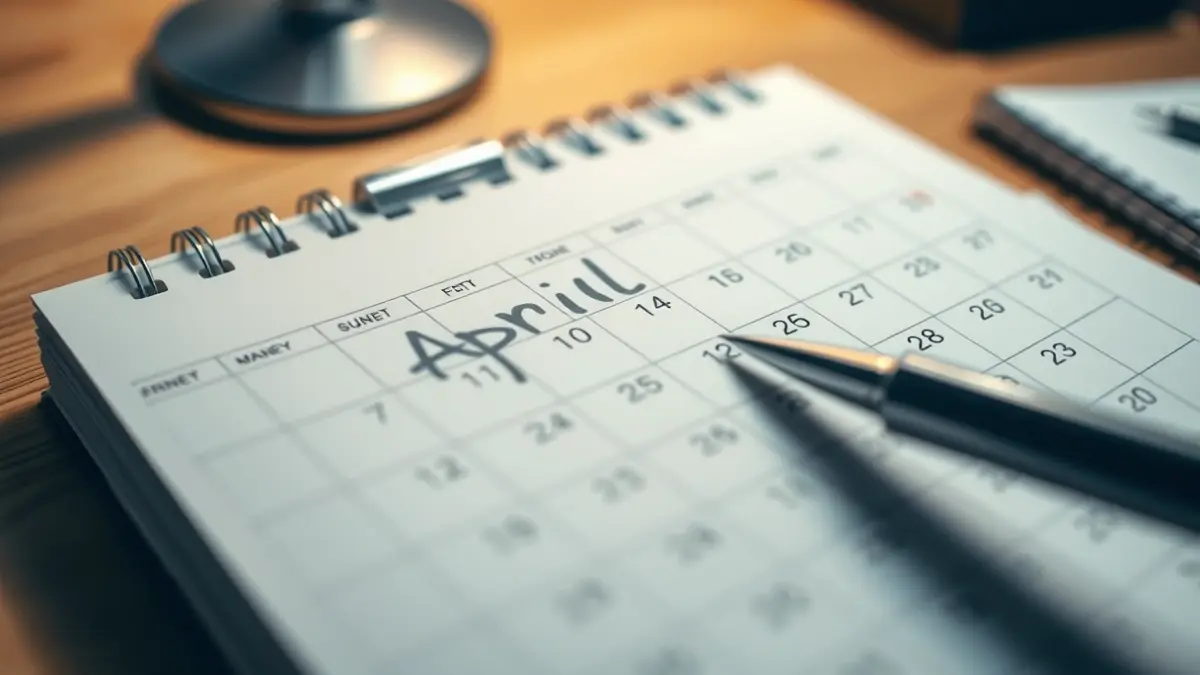 Imagen genérica de un calendario con la página de abril y un bolígrafo marcando una fecha.