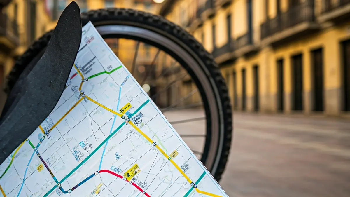 Irudi generikoa Vitoria-Gasteizko bizikleta-ibilbideen mapa baten xehetasunekin.