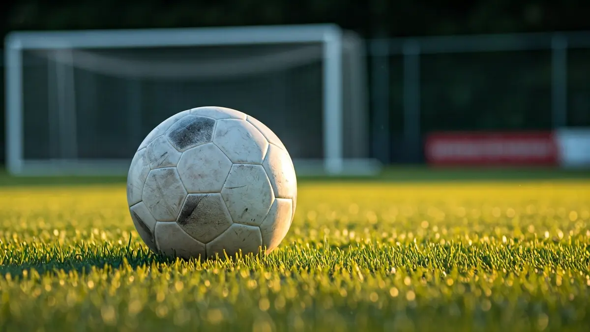 Irudi generikoa futbol-baloi bat belar hezean, atzealdean atea lausotuta.