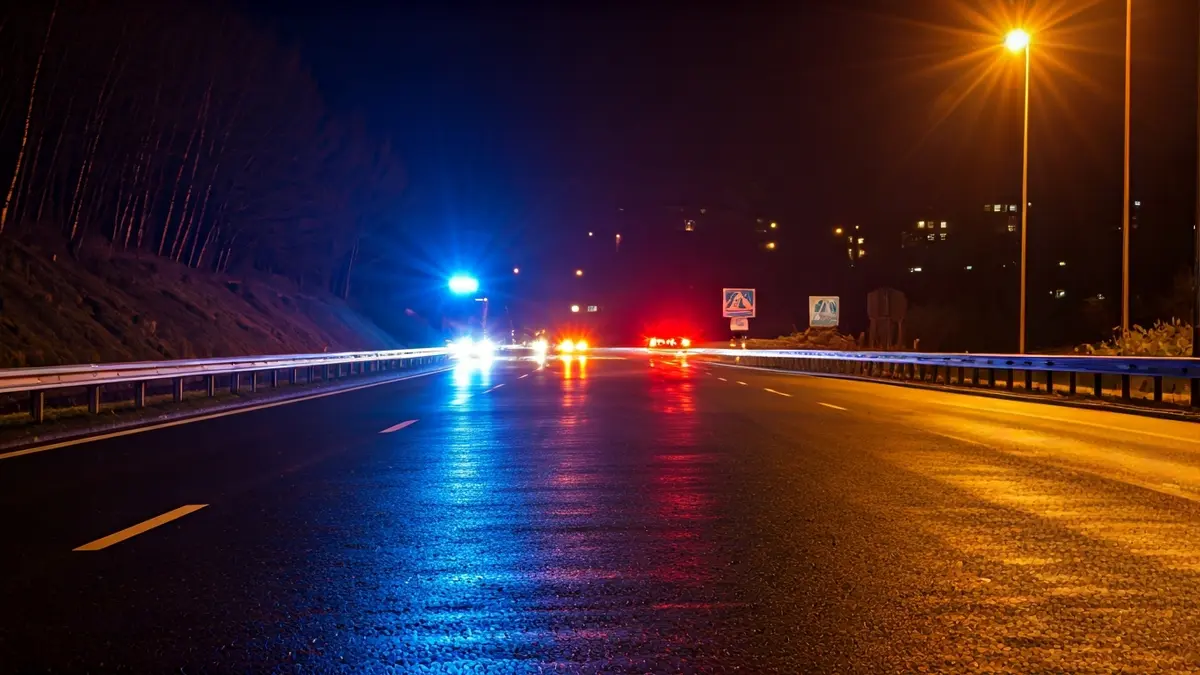 Irudi generikoa errepide bateko larrialdi-argiena, gauez, Euskadiko autobide batean.