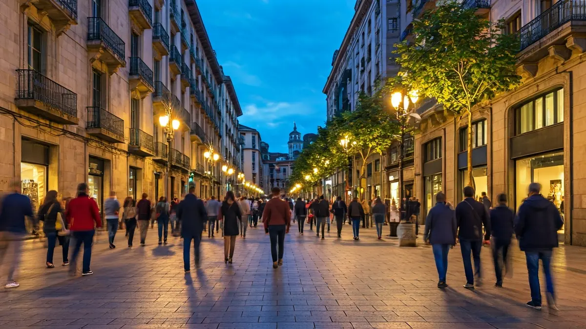 Generic image of a bustling street in Bilbao, with blurred lights and the anticipation of a cultural event.