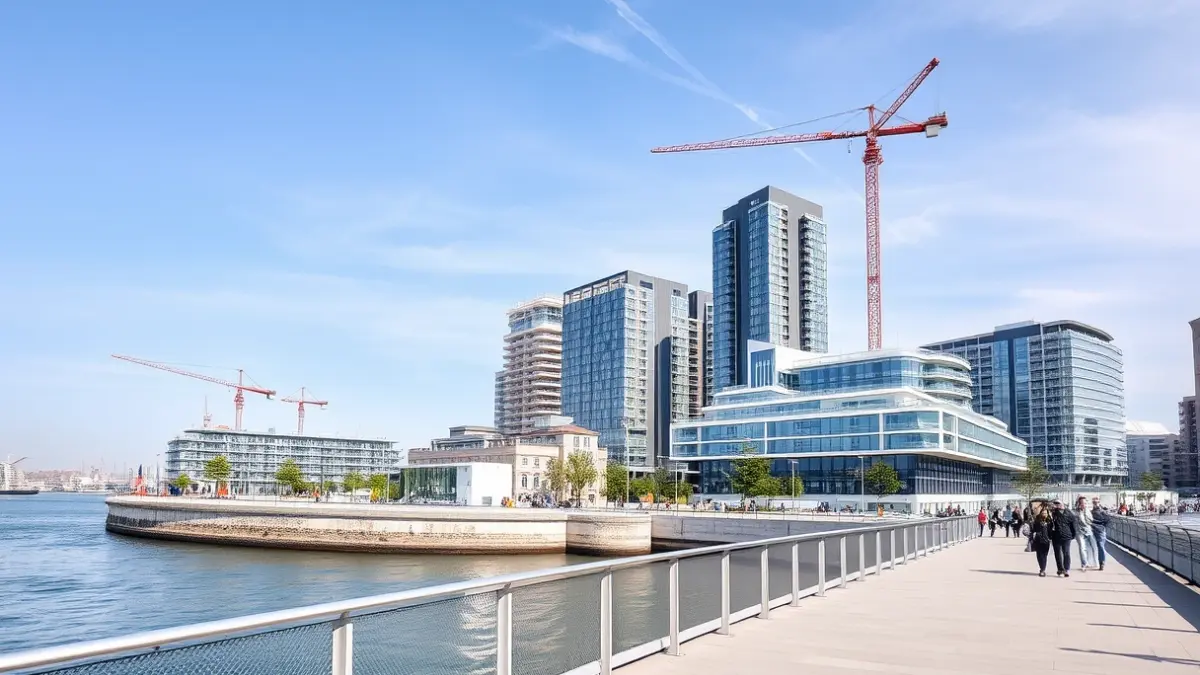 Imagen genérica de la isla de Zorrotzaurre en Bilbao, mostrando una mezcla de desarrollo urbanístico y vida cotidiana emergente.