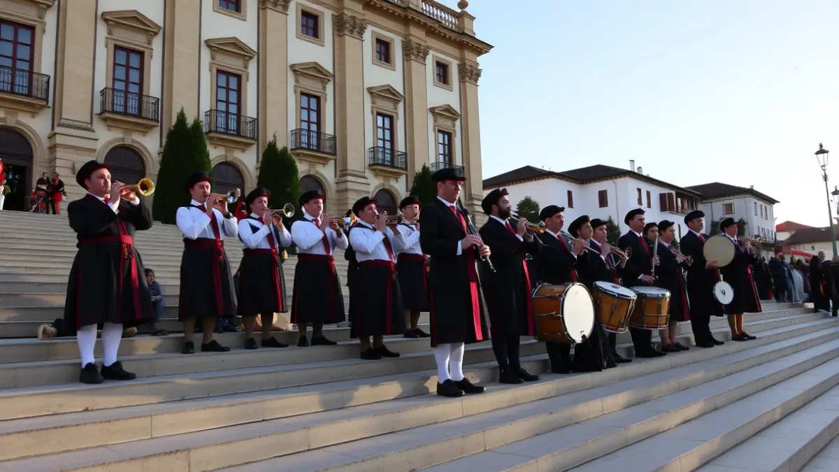 Araban San Prudentzio jaietako Zortzikoa jotzen duten musikari tradizionalen irudia.