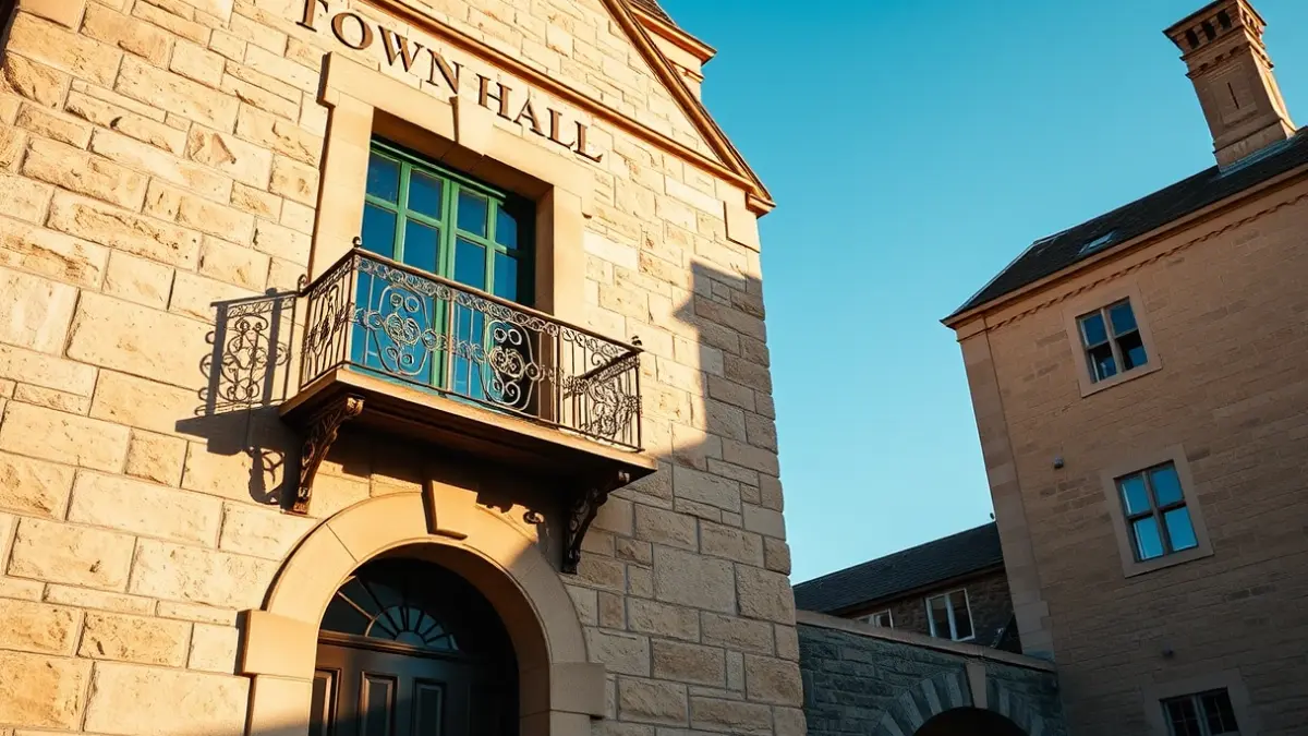 Zuiako udaletxearen fatxada, eguzki argiarekin.