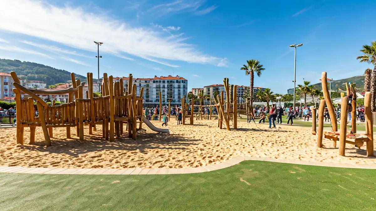 Zumaian berritzen ari diren parke baten irudi generikoa, haurrak jolasean.